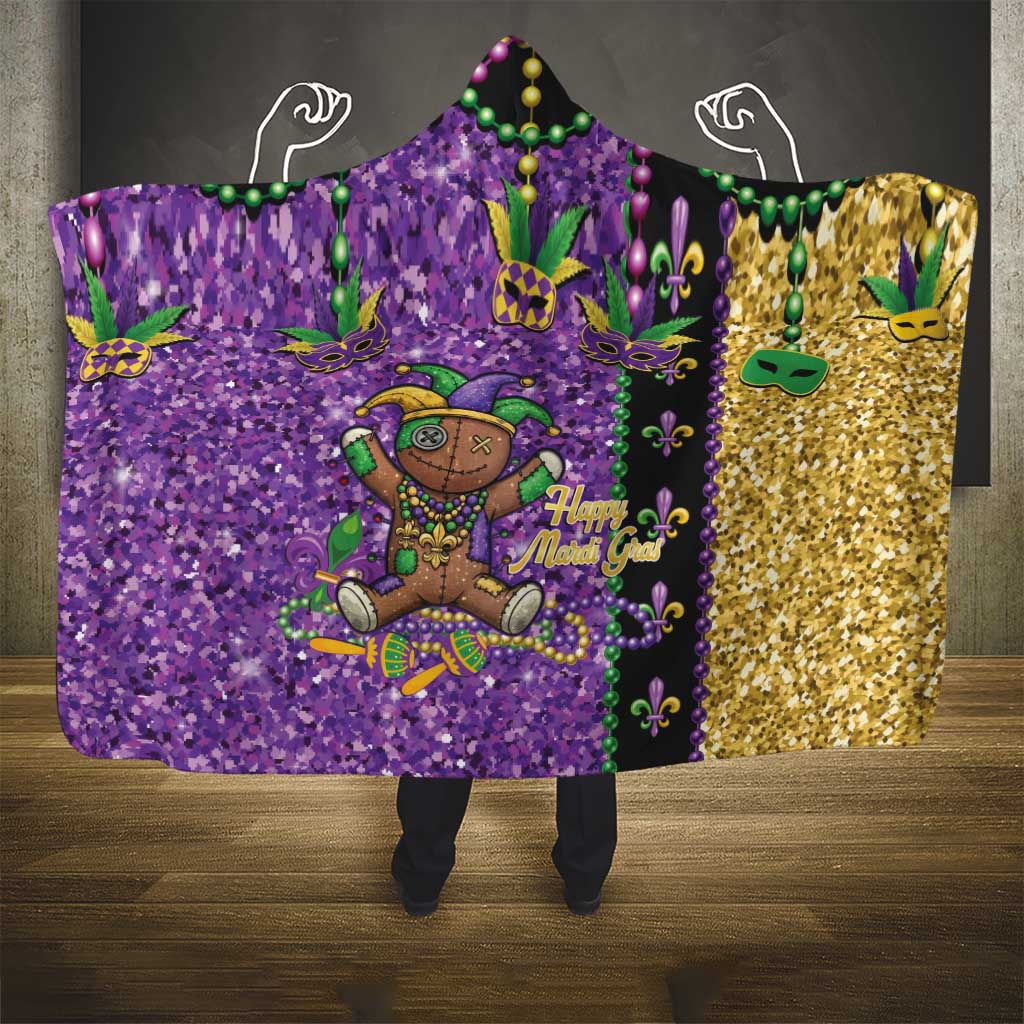 Voodoo Doll Mardi Gras Hooded Blanket Throw Me Something Mister Glitter Effect