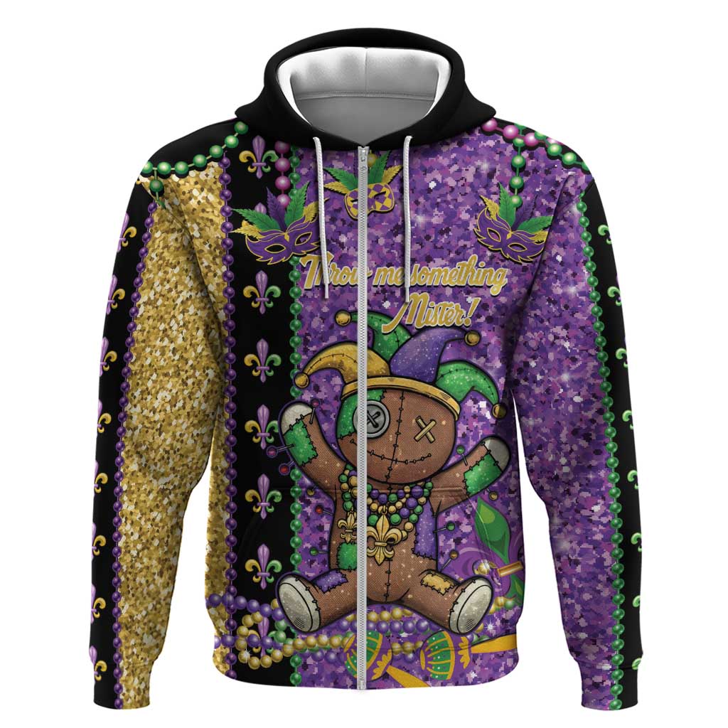 Voodoo Doll Mardi Gras Hoodie Throw Me Something Mister Glitter Effect