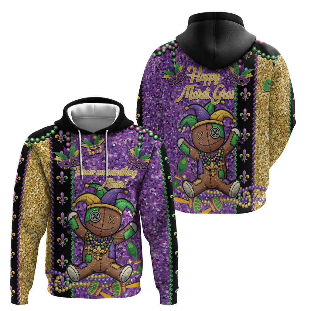 Voodoo Doll Mardi Gras Hoodie Throw Me Something Mister Glitter Effect