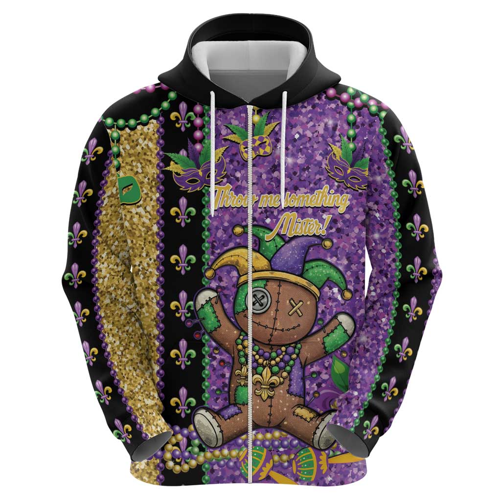 Voodoo Doll Mardi Gras Hoodie Throw Me Something Mister Glitter Effect