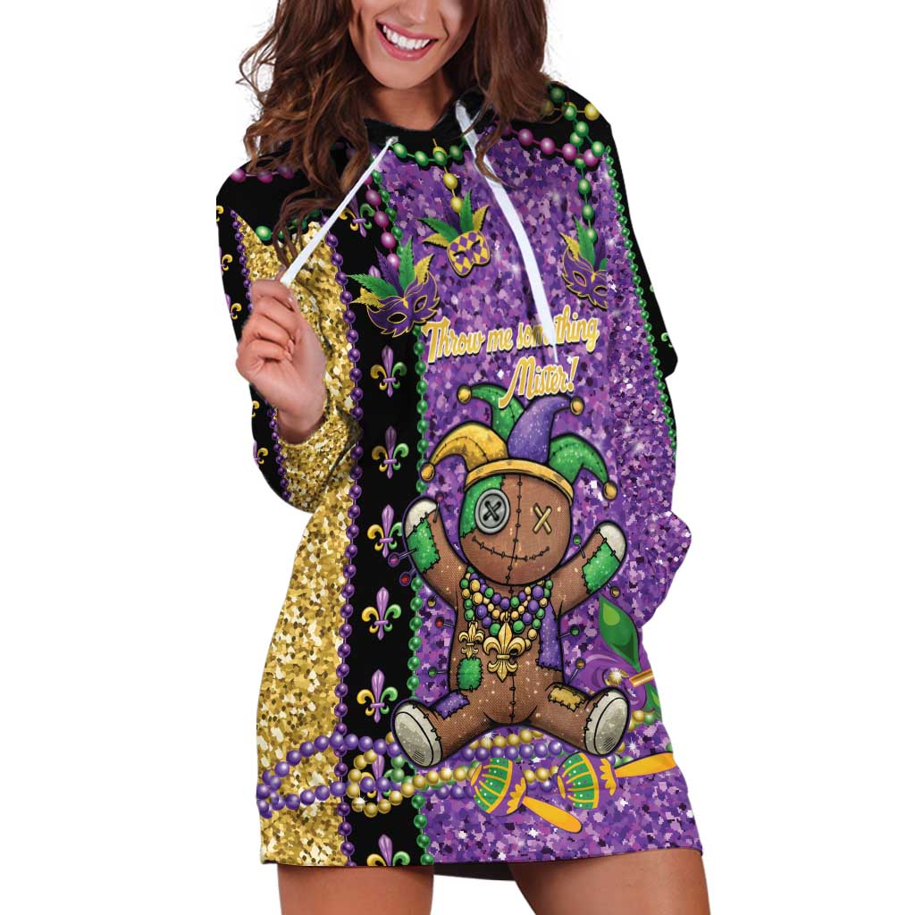 Voodoo Doll Mardi Gras Hoodie Dress Throw Me Something Mister Glitter Effect