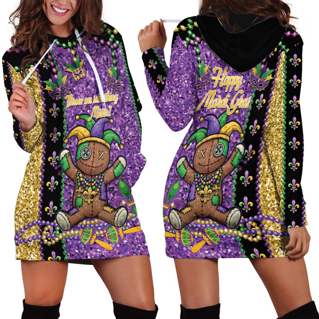 Voodoo Doll Mardi Gras Hoodie Dress Throw Me Something Mister Glitter Effect