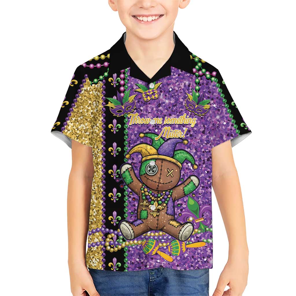 Voodoo Doll Mardi Gras Kid Hawaiian Shirt Throw Me Something Mister Glitter Effect