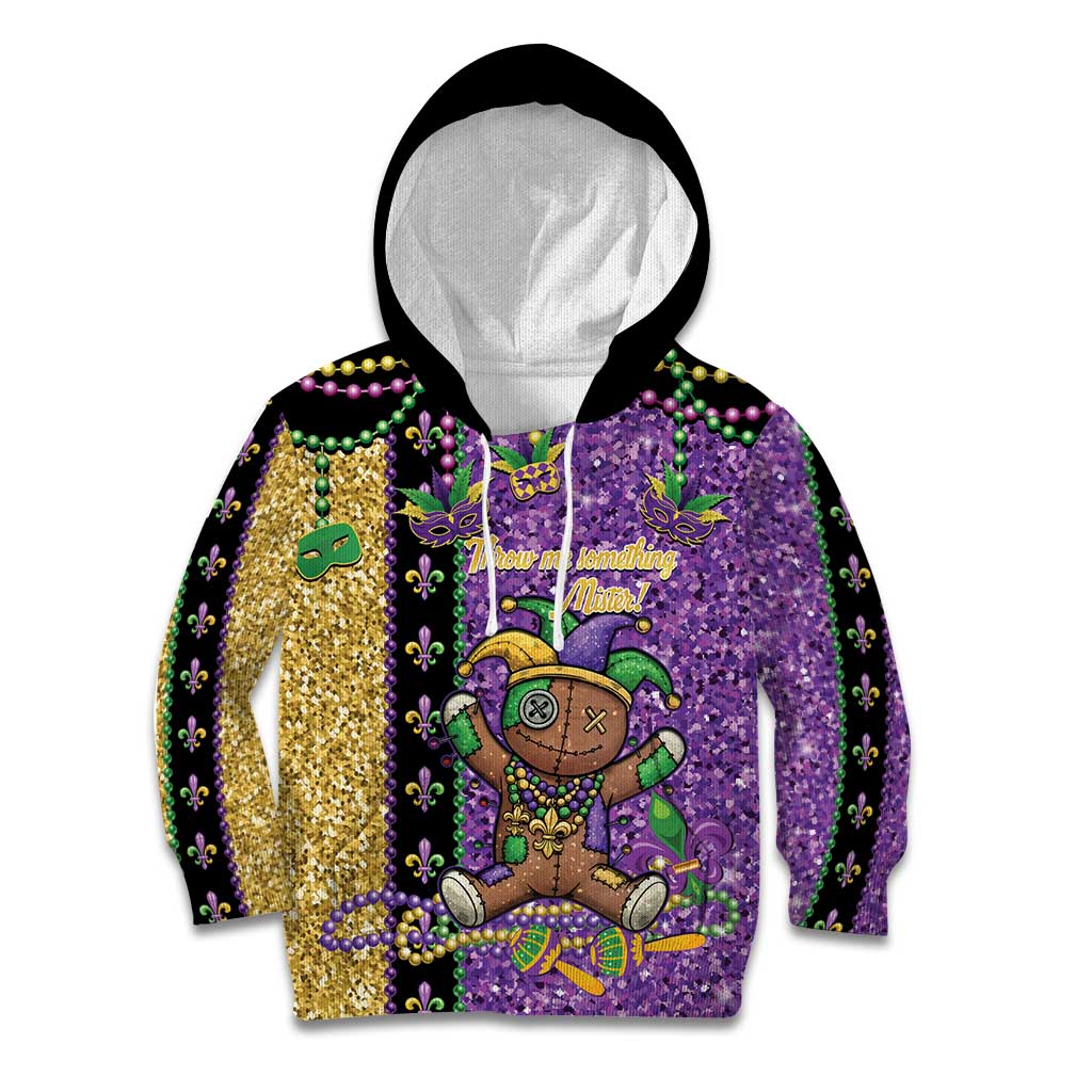 Voodoo Doll Mardi Gras Kid Hoodie Throw Me Something Mister Glitter Effect