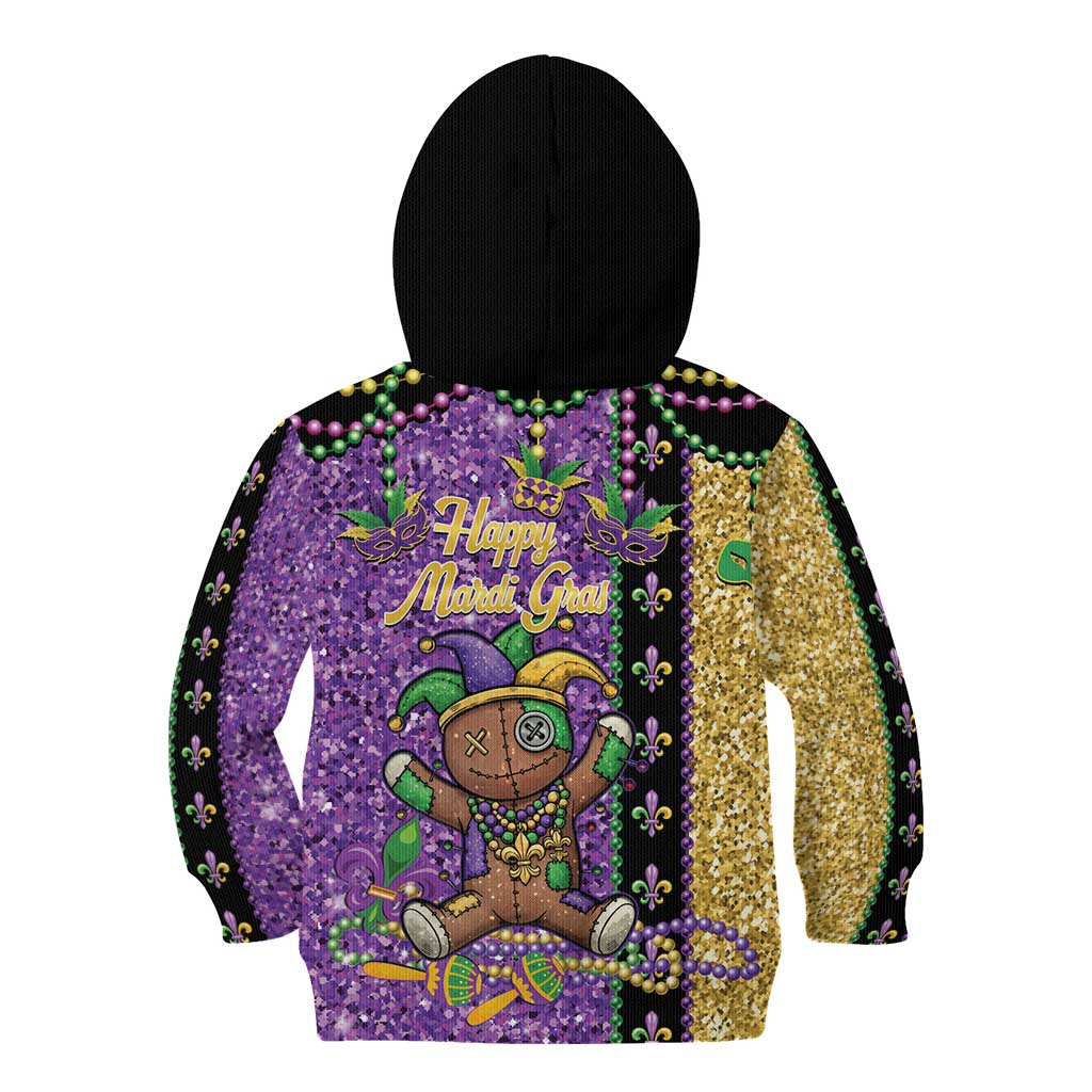 Voodoo Doll Mardi Gras Kid Hoodie Throw Me Something Mister Glitter Effect