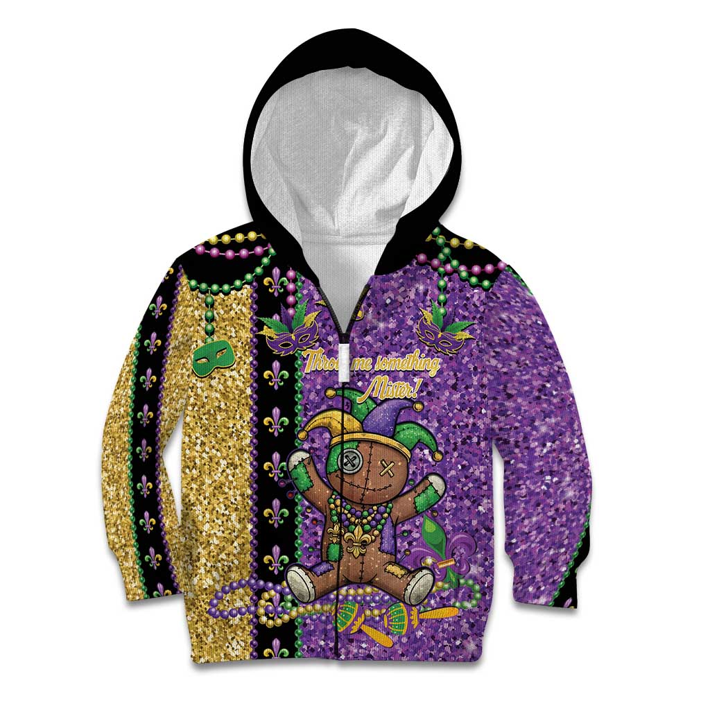 Voodoo Doll Mardi Gras Kid Hoodie Throw Me Something Mister Glitter Effect