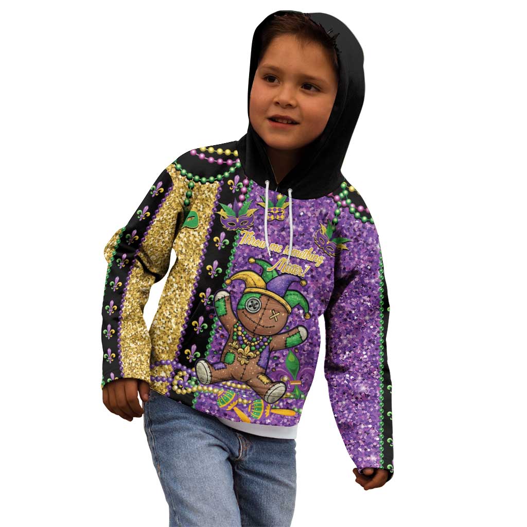 Voodoo Doll Mardi Gras Kid Hoodie Throw Me Something Mister Glitter Effect