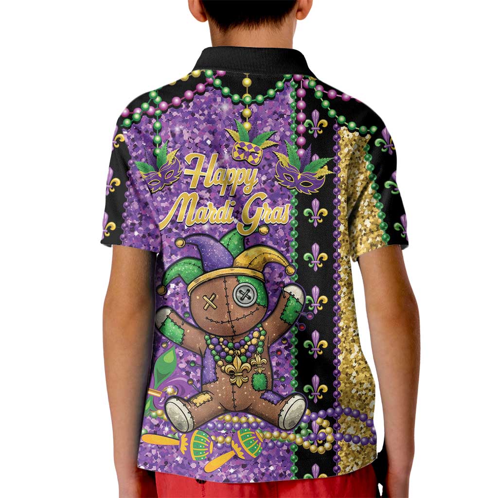 Voodoo Doll Mardi Gras Kid Polo Shirt Throw Me Something Mister Glitter Effect