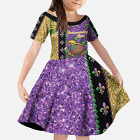 Voodoo Doll Mardi Gras Kid Short Sleeve Dress Throw Me Something Mister Glitter Effect