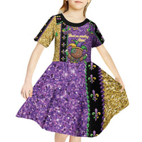 Voodoo Doll Mardi Gras Kid Short Sleeve Dress Throw Me Something Mister Glitter Effect