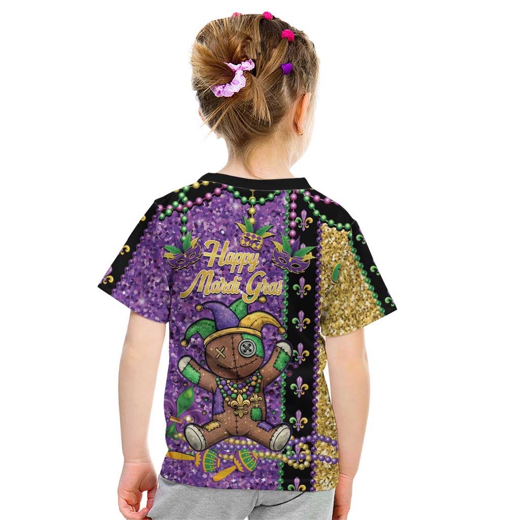Voodoo Doll Mardi Gras Kid T Shirt Throw Me Something Mister Glitter Effect