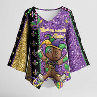 Voodoo Doll Mardi Gras Kimono Sleeve Blouse Throw Me Something Mister Glitter Effect