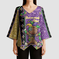Voodoo Doll Mardi Gras Kimono Sleeve Blouse Throw Me Something Mister Glitter Effect