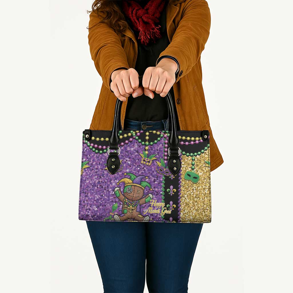 Voodoo Doll Mardi Gras Leather Bag Throw Me Something Mister Glitter Effect