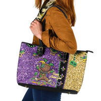 Voodoo Doll Mardi Gras Leather Tote Bag Throw Me Something Mister Glitter Effect