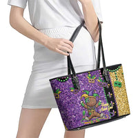 Voodoo Doll Mardi Gras Leather Tote Bag Throw Me Something Mister Glitter Effect