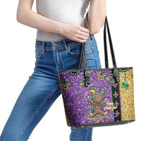 Voodoo Doll Mardi Gras Leather Tote Bag Throw Me Something Mister Glitter Effect