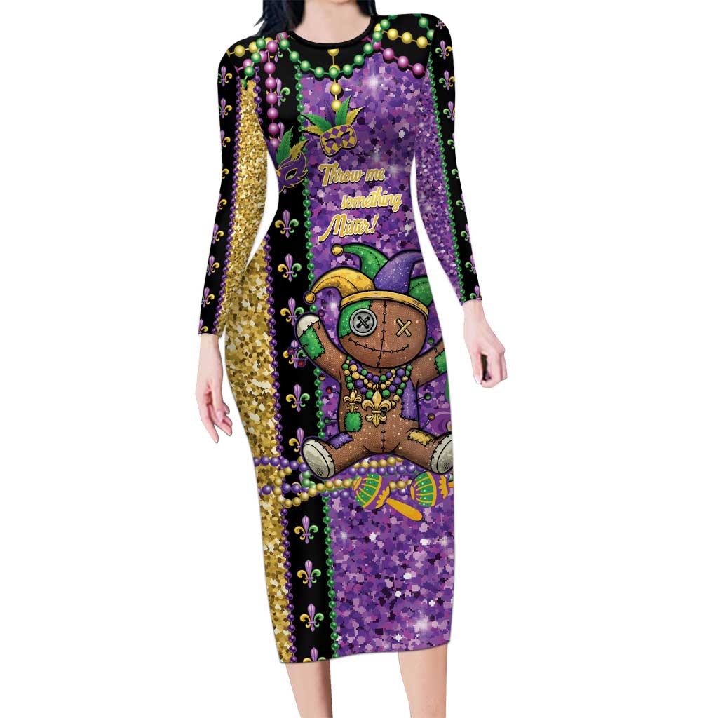 Voodoo Doll Mardi Gras Long Sleeve Bodycon Dress Throw Me Something Mister Glitter Effect