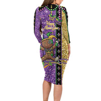 Voodoo Doll Mardi Gras Long Sleeve Bodycon Dress Throw Me Something Mister Glitter Effect