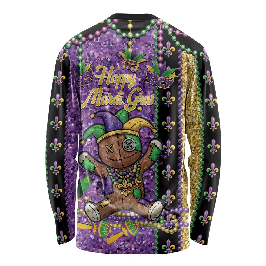 Voodoo Doll Mardi Gras Long Sleeve Shirt Throw Me Something Mister Glitter Effect