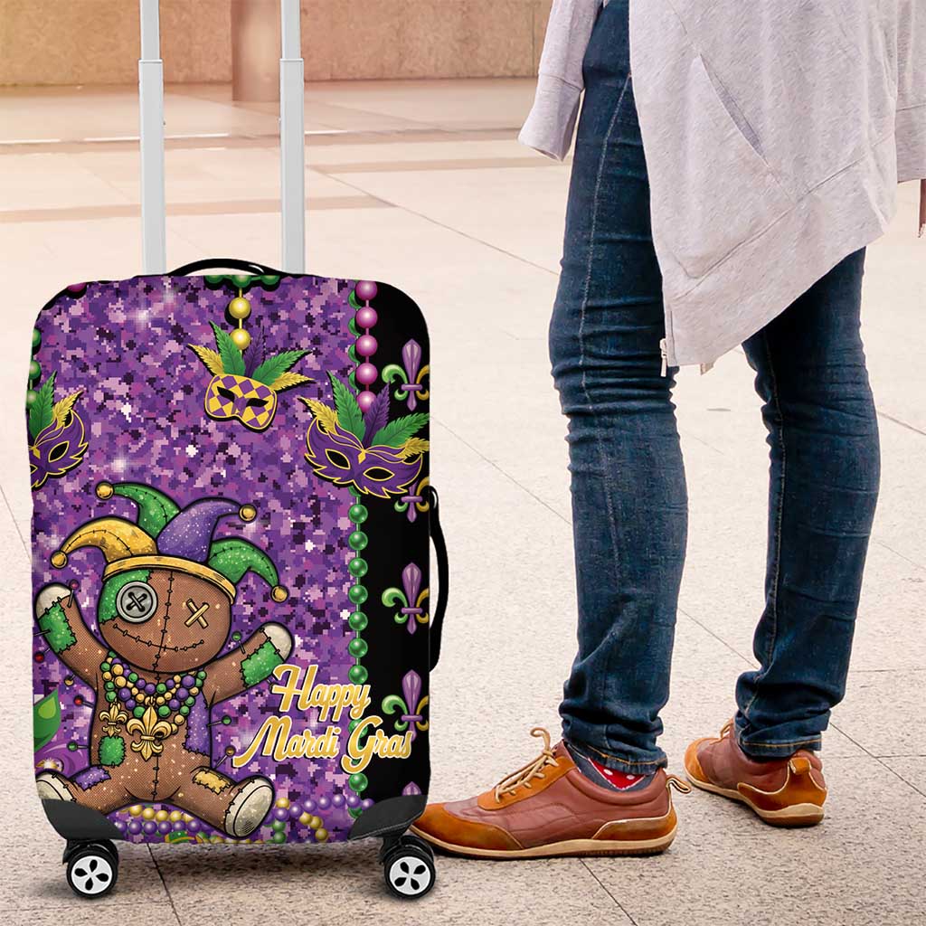 Voodoo Doll Mardi Gras Luggage Cover Throw Me Something Mister Glitter Effect
