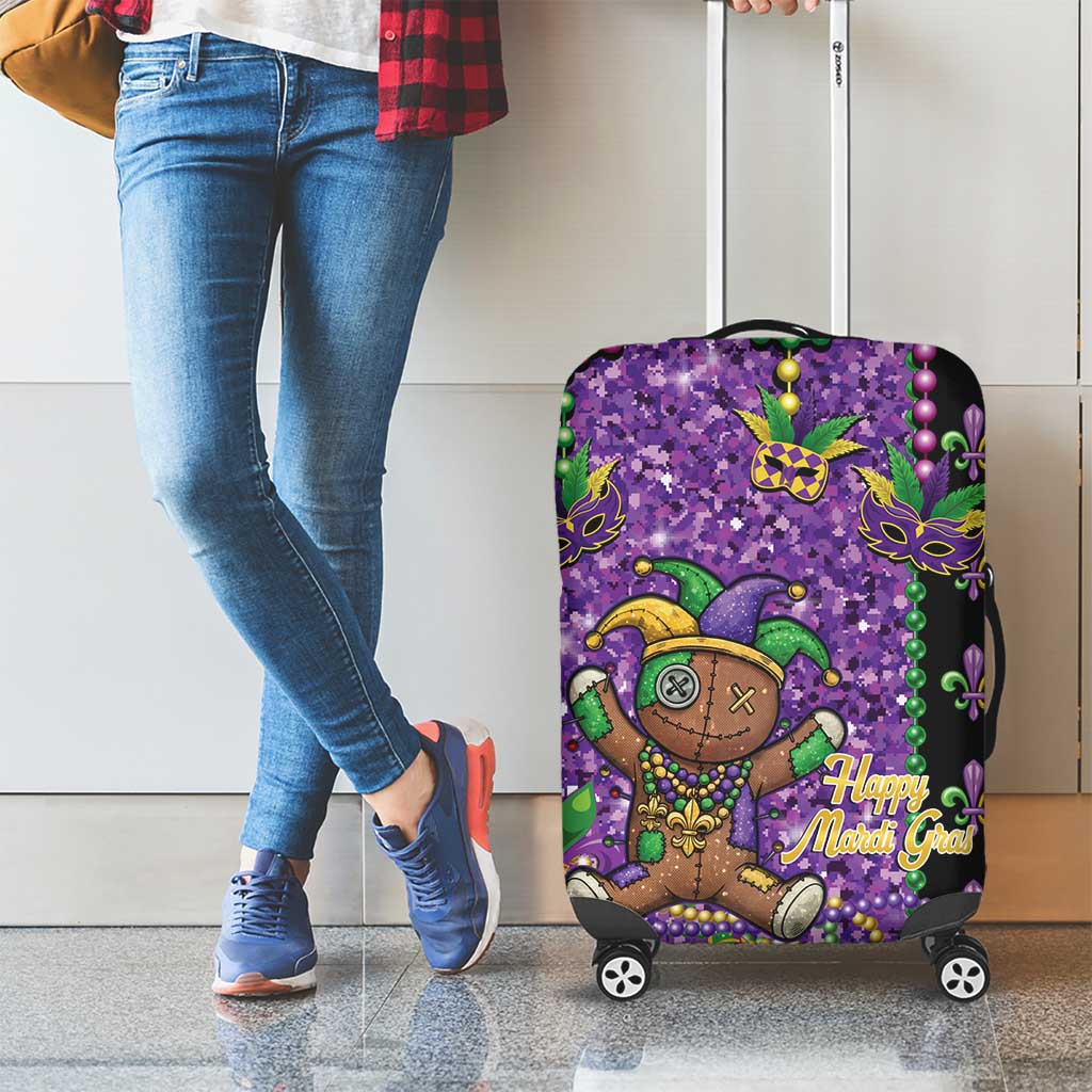 Voodoo Doll Mardi Gras Luggage Cover Throw Me Something Mister Glitter Effect