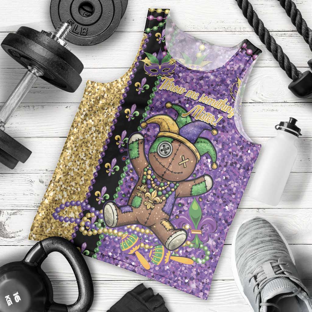 Voodoo Doll Mardi Gras Men Tank Top Throw Me Something Mister Glitter Effect
