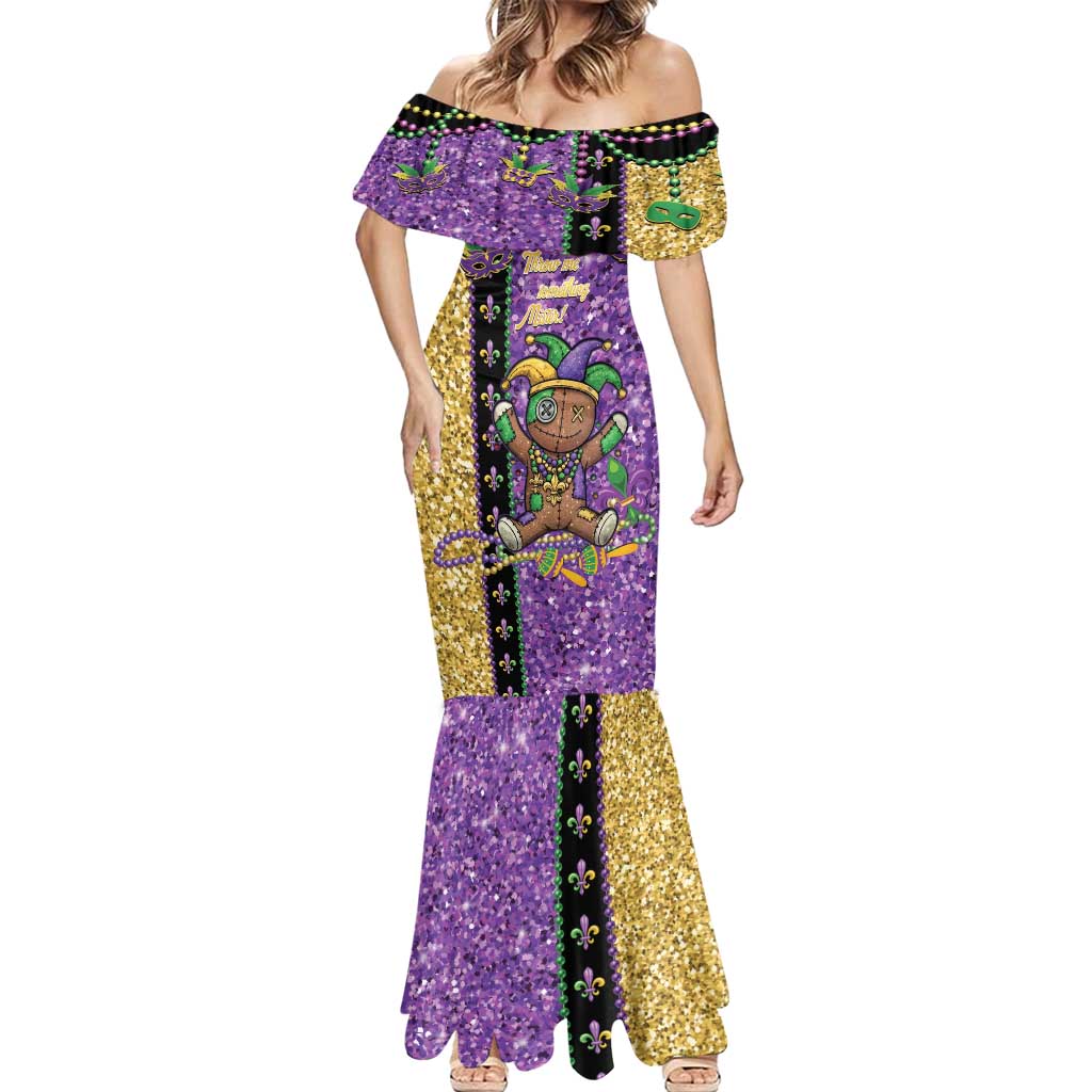 Voodoo Doll Mardi Gras Mermaid Dress Throw Me Something Mister Glitter Effect