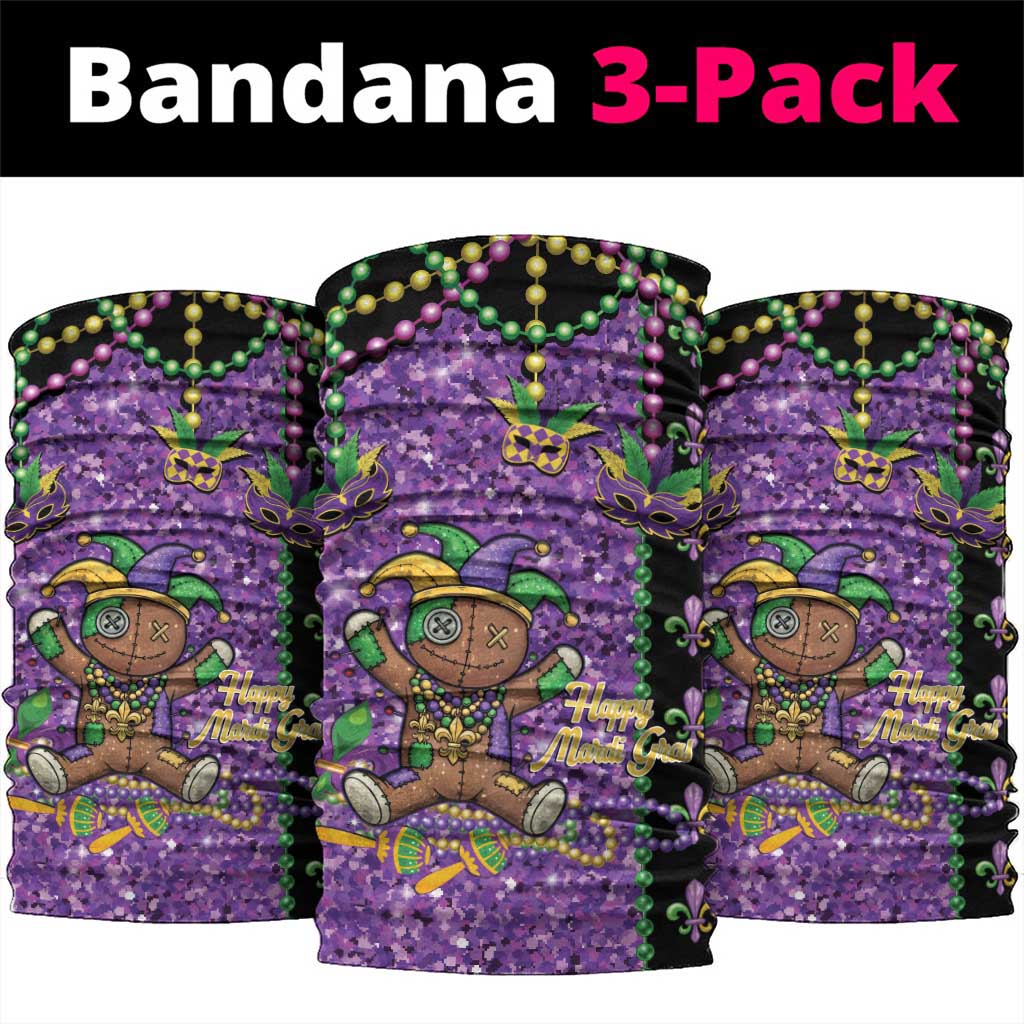 Voodoo Doll Mardi Gras Neck Gaiter Throw Me Something Mister Glitter Effect