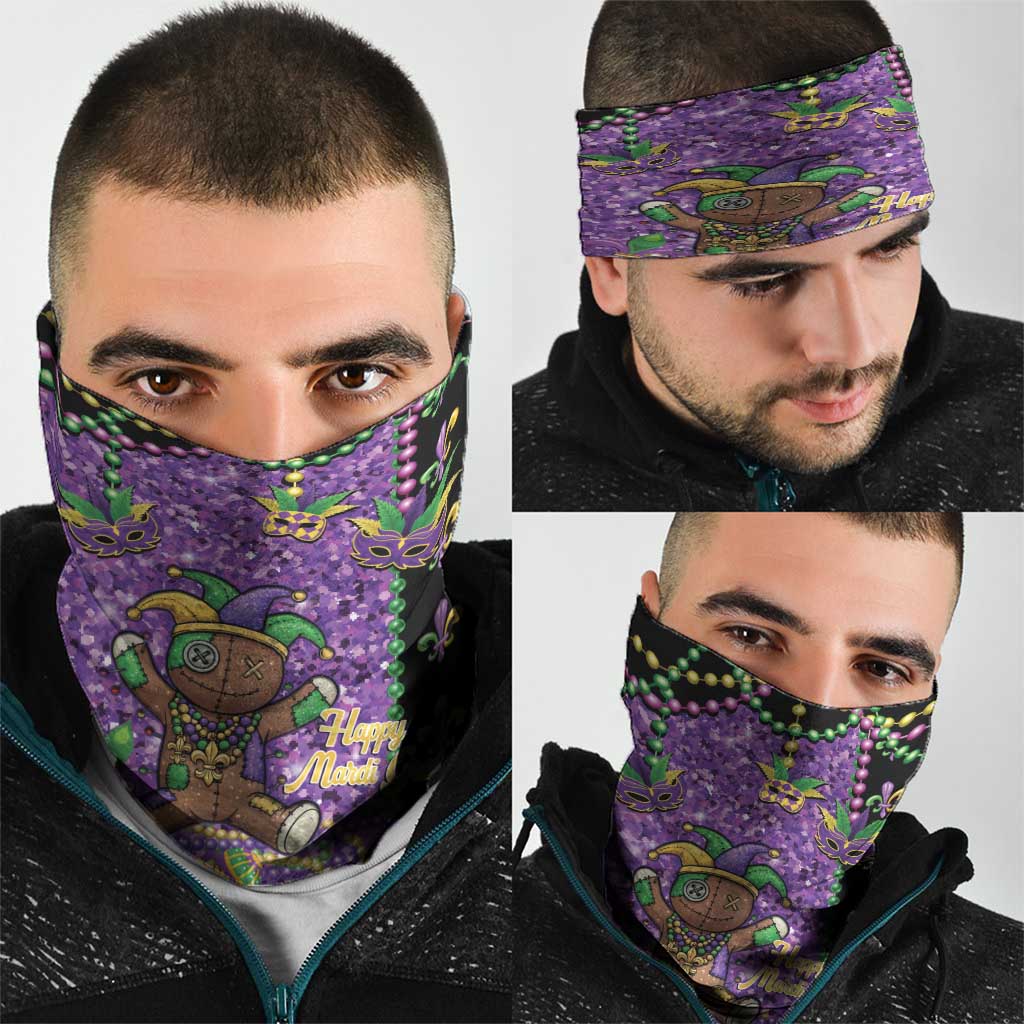 Voodoo Doll Mardi Gras Neck Gaiter Throw Me Something Mister Glitter Effect