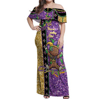Voodoo Doll Mardi Gras Off Shoulder Maxi Dress Throw Me Something Mister Glitter Effect