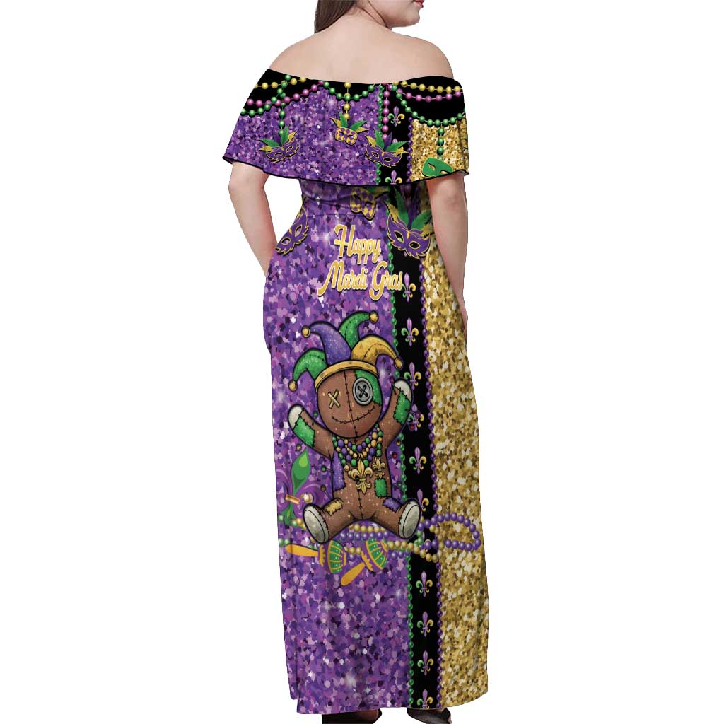 Voodoo Doll Mardi Gras Off Shoulder Maxi Dress Throw Me Something Mister Glitter Effect