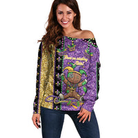 Voodoo Doll Mardi Gras Off Shoulder Sweater Throw Me Something Mister Glitter Effect