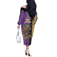 Voodoo Doll Mardi Gras Off The Shoulder Long Sleeve Dress Throw Me Something Mister Glitter Effect