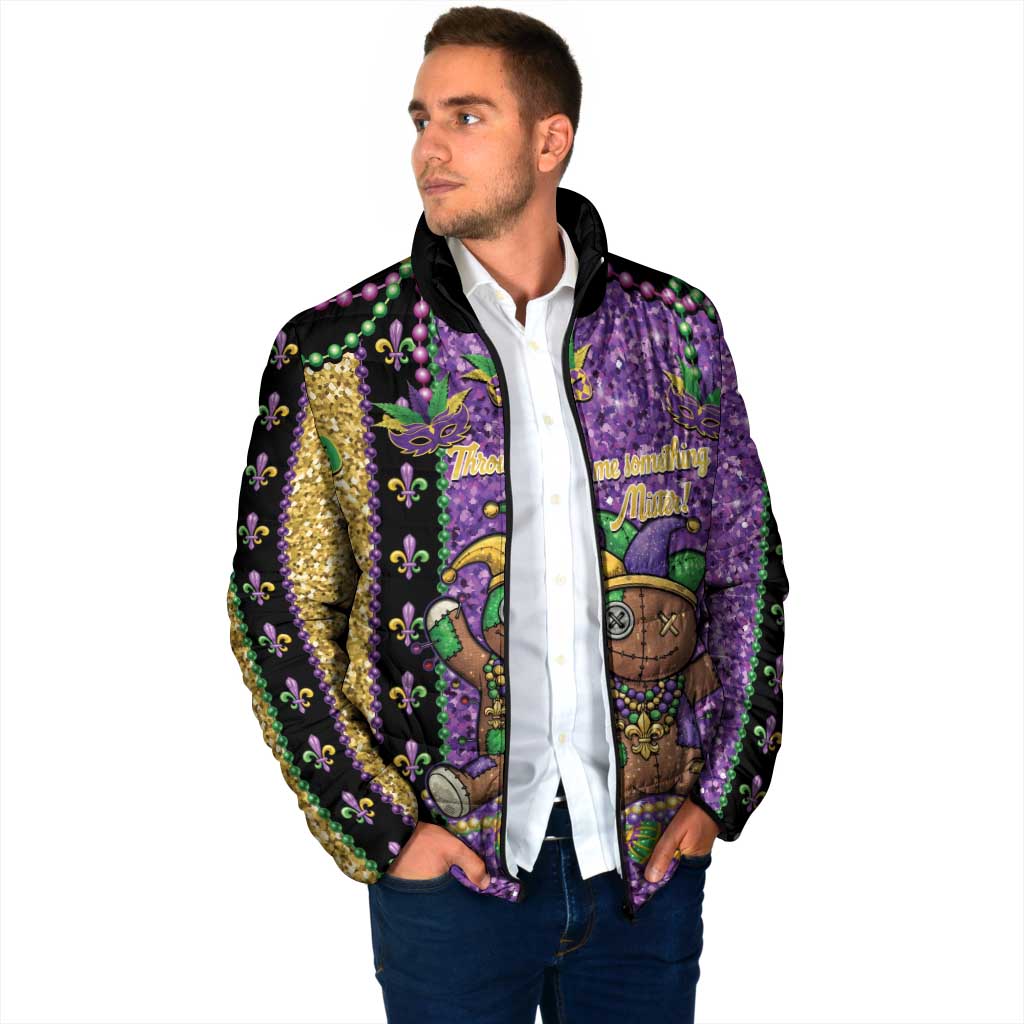 Voodoo Doll Mardi Gras Padded Jacket Throw Me Something Mister Glitter Effect