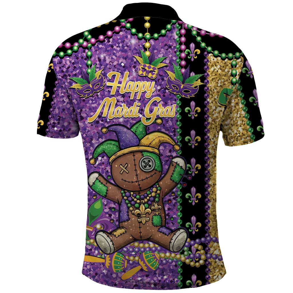 Voodoo Doll Mardi Gras Polo Shirt Throw Me Something Mister Glitter Effect