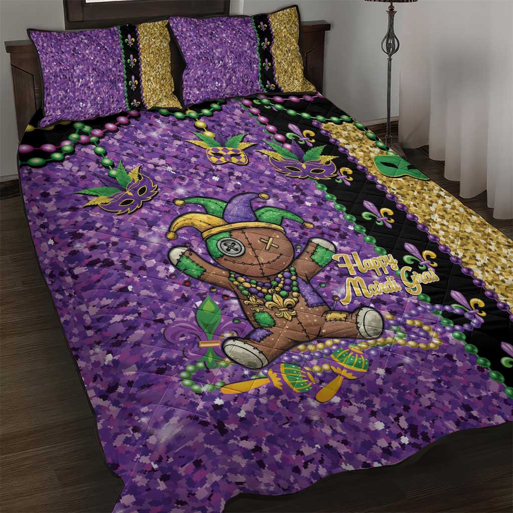 Voodoo Doll Mardi Gras Quilt Bed Set Throw Me Something Mister Glitter Effect