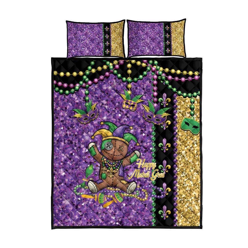 Voodoo Doll Mardi Gras Quilt Bed Set Throw Me Something Mister Glitter Effect