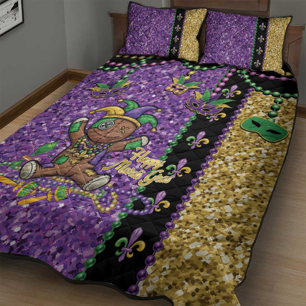 Voodoo Doll Mardi Gras Quilt Bed Set Throw Me Something Mister Glitter Effect