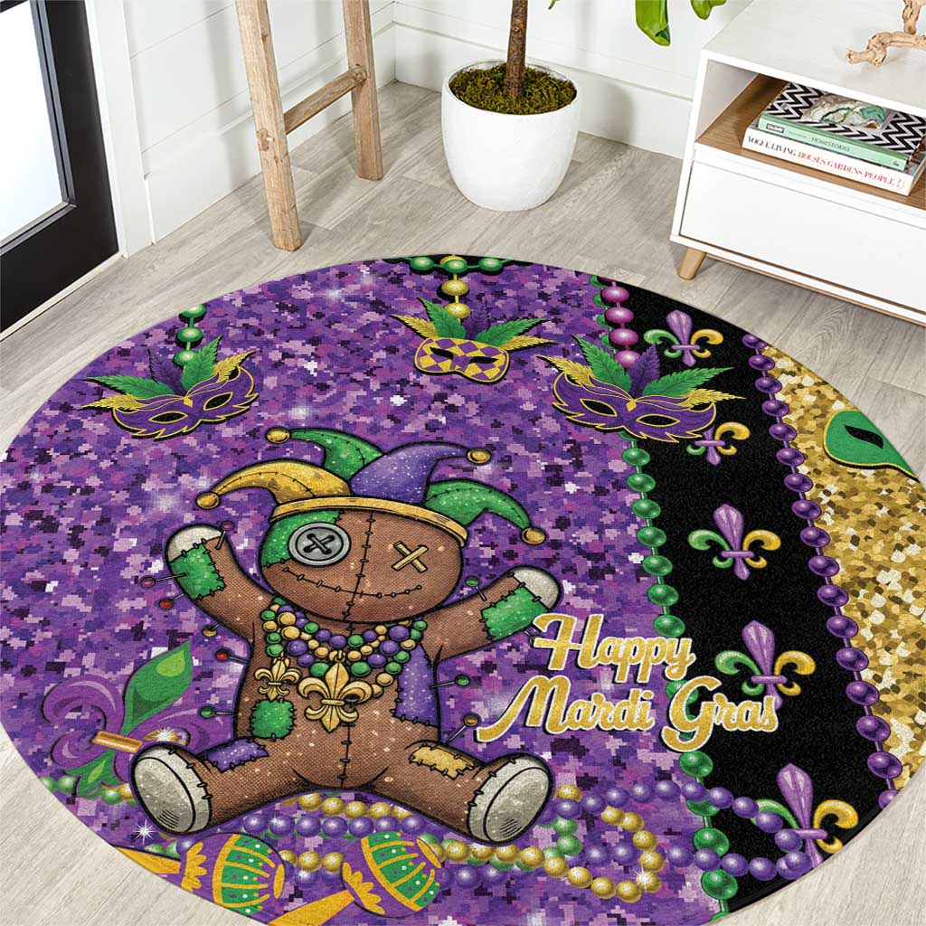 Voodoo Doll Mardi Gras Round Carpet Throw Me Something Mister Glitter Effect