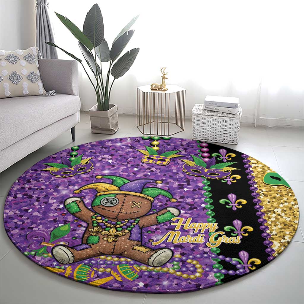 Voodoo Doll Mardi Gras Round Carpet Throw Me Something Mister Glitter Effect