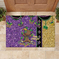 Voodoo Doll Mardi Gras Rubber Doormat Throw Me Something Mister Glitter Effect