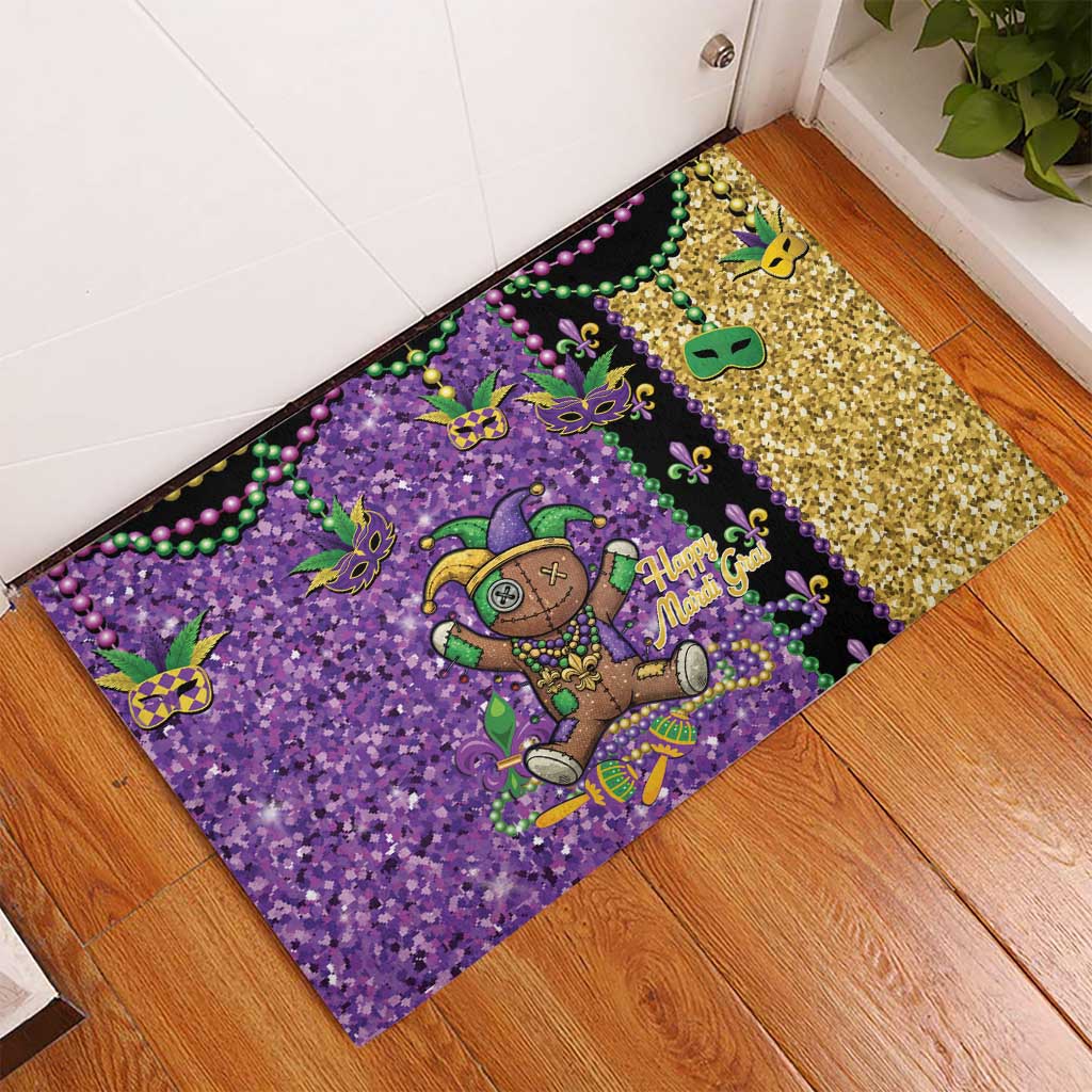 Voodoo Doll Mardi Gras Rubber Doormat Throw Me Something Mister Glitter Effect