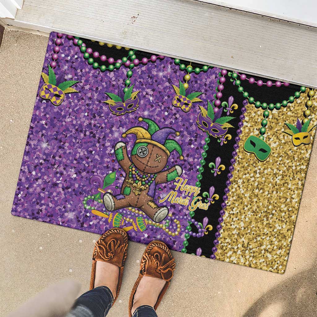 Voodoo Doll Mardi Gras Rubber Doormat Throw Me Something Mister Glitter Effect
