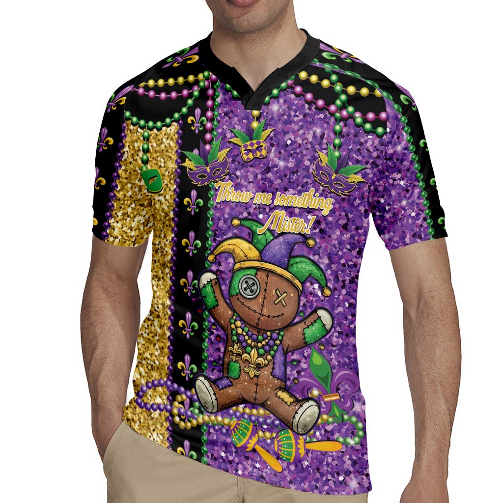 Voodoo Doll Mardi Gras Rugby Jersey Throw Me Something Mister Glitter Effect