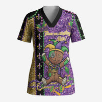 Voodoo Doll Mardi Gras Scrub Top Throw Me Something Mister Glitter Effect