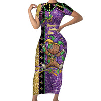 Voodoo Doll Mardi Gras Short Sleeve Bodycon Dress Throw Me Something Mister Glitter Effect