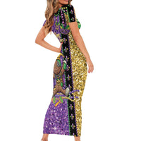 Voodoo Doll Mardi Gras Short Sleeve Bodycon Dress Throw Me Something Mister Glitter Effect