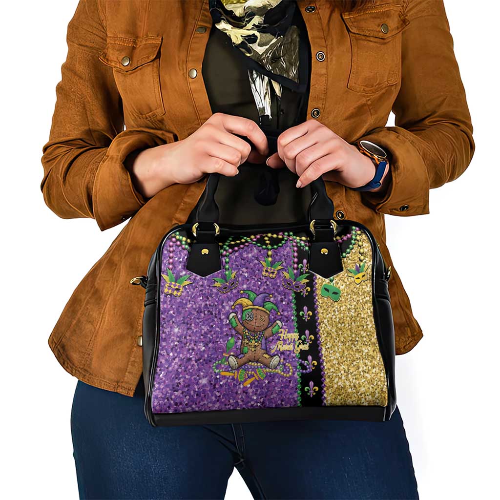 Voodoo Doll Mardi Gras Shoulder Handbag Throw Me Something Mister Glitter Effect