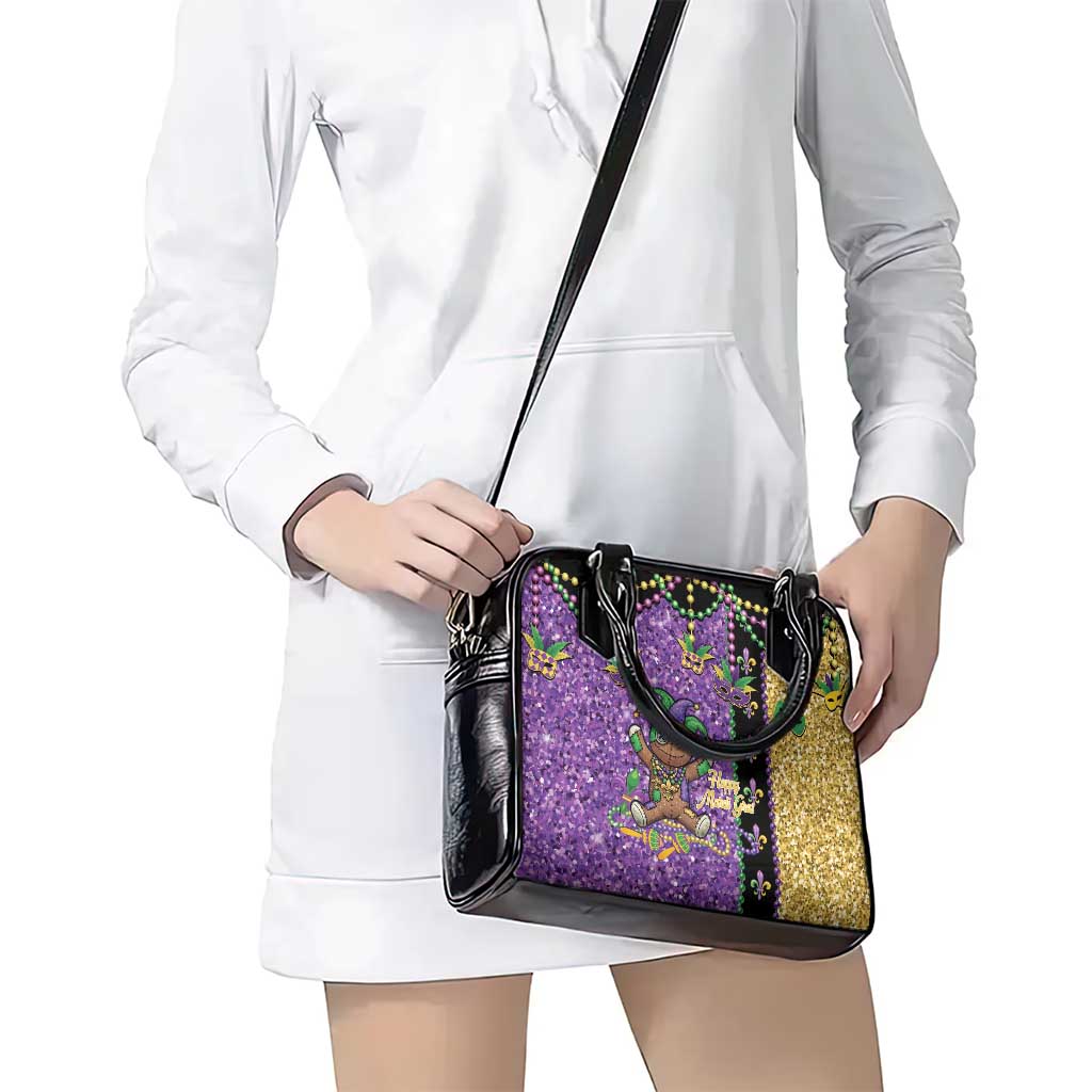 Voodoo Doll Mardi Gras Shoulder Handbag Throw Me Something Mister Glitter Effect